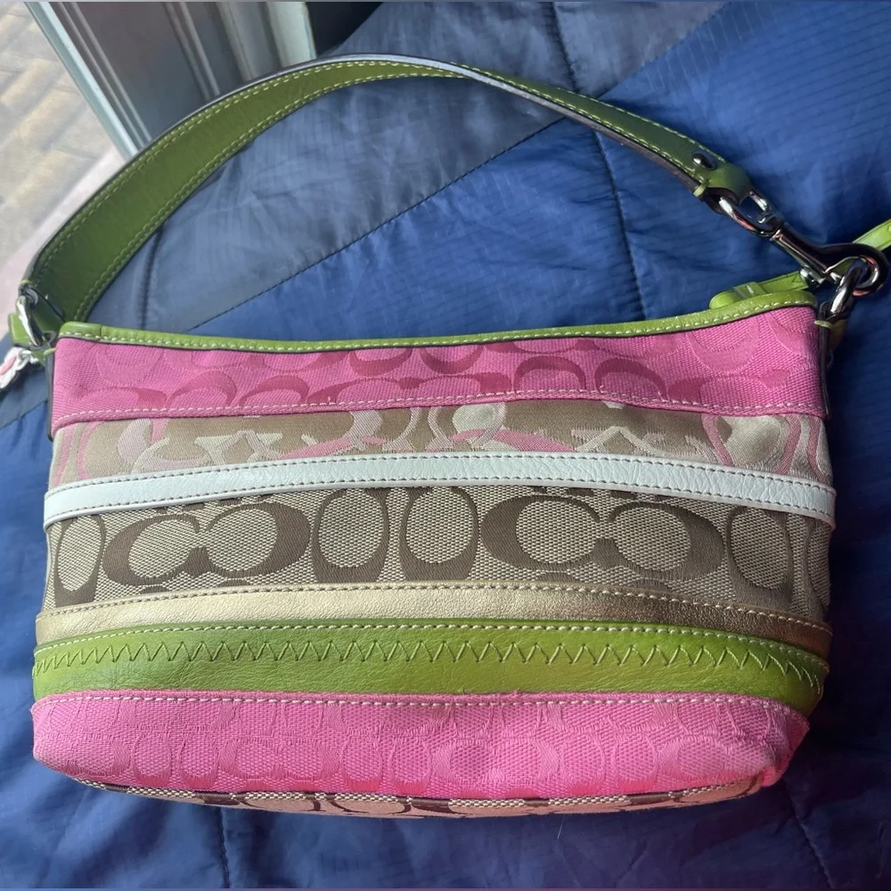 Coach Mini Bag in Pink and Lime Green - Picture 2 of 12